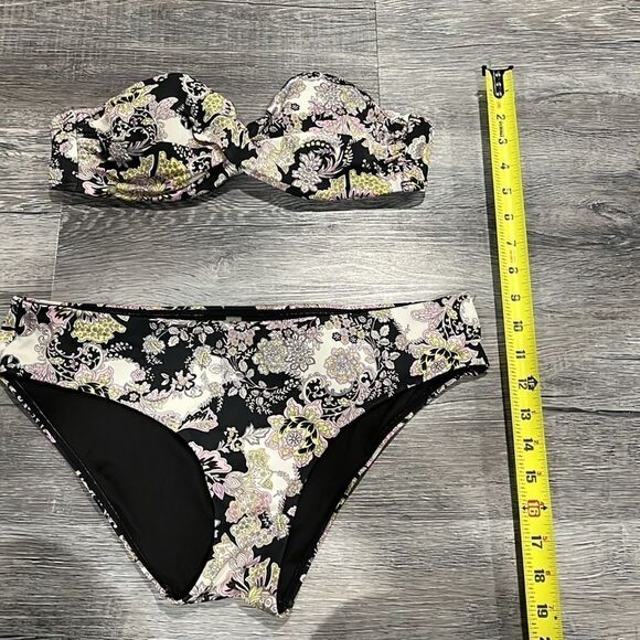 Victoria's Secret Bikini Padded Bandeau Black Floral 34B M - no straps - Picture 8 of 8